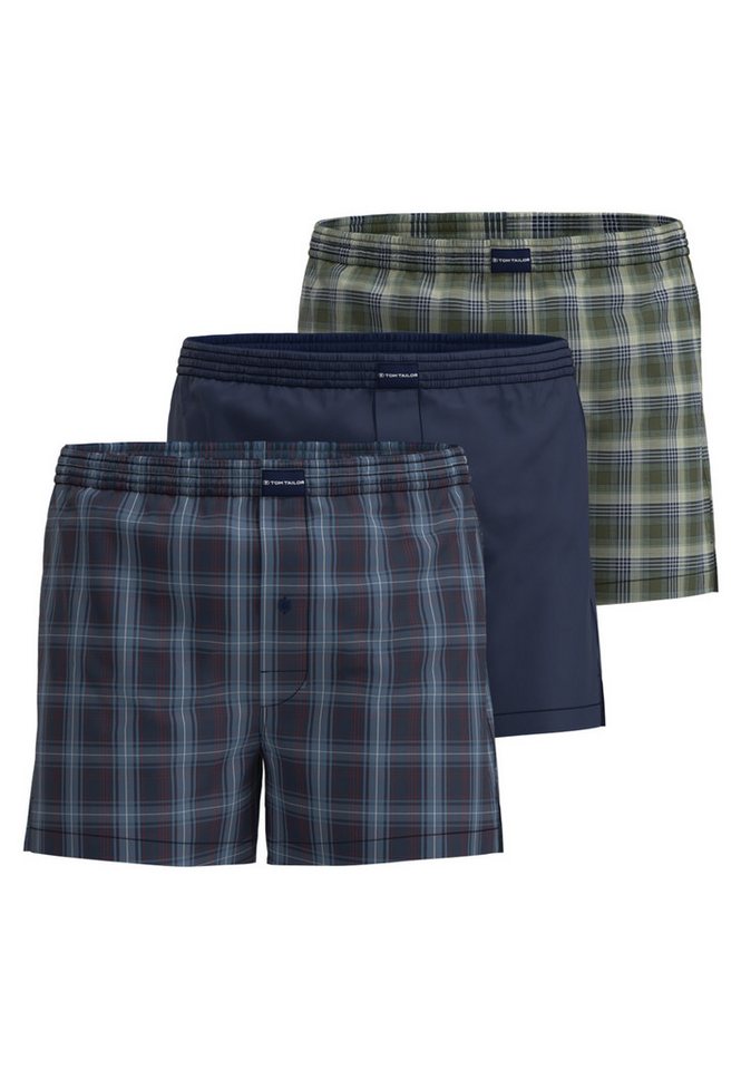 TOM TAILOR Boxershorts TOM TAILOR Herren Boxershort blau kariert 3er Pack (3-St) von TOM TAILOR