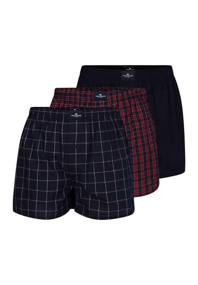 TOM TAILOR Boxershorts TOM TAILOR Herren Boxershort rot kariert 3er Pack (3-St) von TOM TAILOR