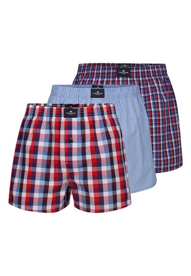 TOM TAILOR Boxershorts TOM TAILOR Herren Boxershort rot kariert 3er Pack (3-St) von TOM TAILOR