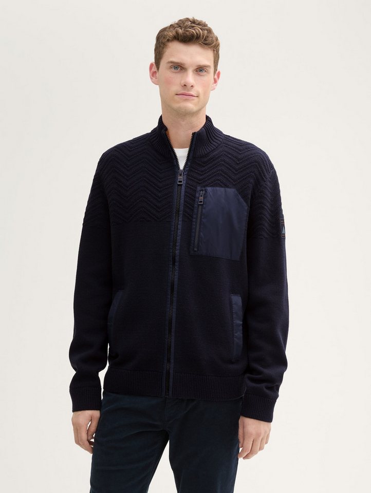 TOM TAILOR Cardigan Strickjacke mit Materialmix mit Logo Badge von TOM TAILOR