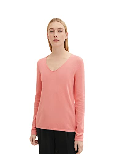 TOM TAILOR Damen Basic Strickpullover mit V-Ausschnitt, 31249 - Flower Peach, XXXL von TOM TAILOR