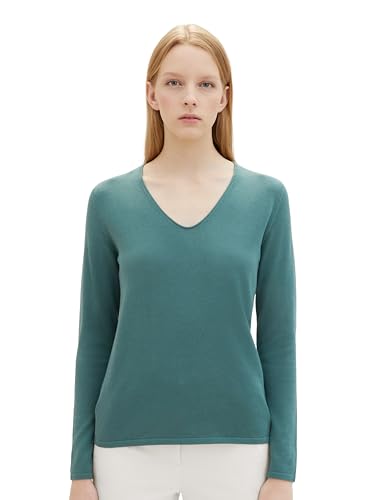 TOM TAILOR Damen Basic Strickpullover mit V-Ausschnitt, 10697 - Sea Pine Green, XS von TOM TAILOR