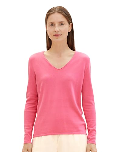 TOM TAILOR Damen Basic Strickpullover mit V-Ausschnitt, 15799 - Carmine Pink, L von TOM TAILOR