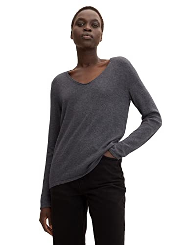 TOM TAILOR Damen 1012976 Basic Strickpullover Mit V-Ausschnitt, 30281 - Evident Anthracite Melange, 3XL EU von TOM TAILOR