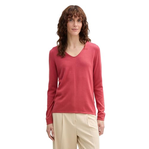 TOM TAILOR Damen 1012976 Strickpullover mit V-Ausschnitt, 11016-rot, M von TOM TAILOR