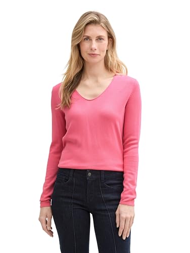 TOM TAILOR Damen 1012976 Strickpullover mit V-Ausschnitt, 15116-Bright Rose, M von TOM TAILOR