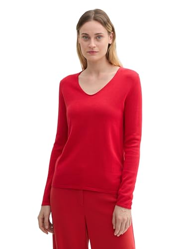 TOM TAILOR Damen 1012976 Strickpullover mit V-Ausschnitt, 36494-Crimson, Large von TOM TAILOR
