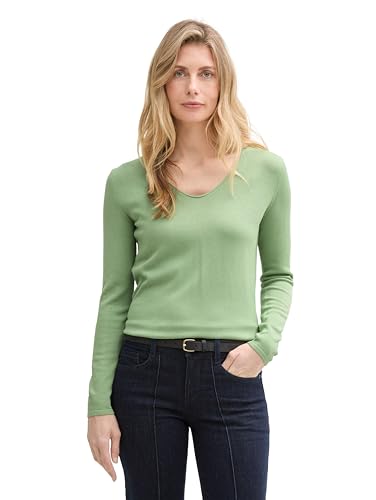 TOM TAILOR Damen 1012976 Strickpullover mit V-Ausschnitt, 37116-True Green, L von TOM TAILOR