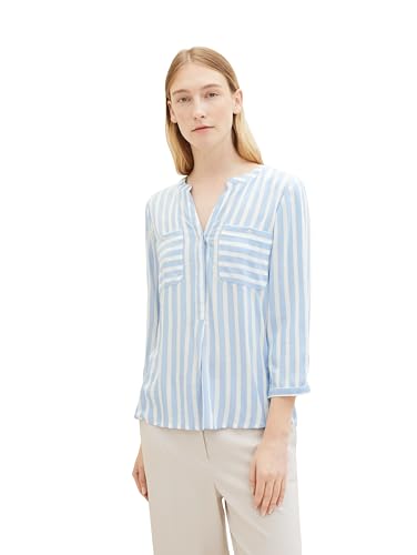 TOM TAILOR Damen Bluse mit Streifen & Brusttaschen, 35221 - Offwhite Blue Vertical Stripe, 36 von TOM TAILOR