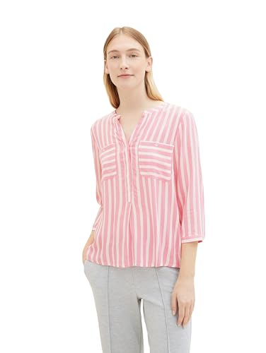 TOM TAILOR Damen Bluse mit Streifen & Brusttaschen, 35245 - Pink Offwhite Stripe, 34 von TOM TAILOR