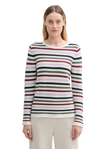 TOM TAILOR Damen 1016350 Pullover, 36570 - Red Green Knit Stripe Design, XL EU von TOM TAILOR