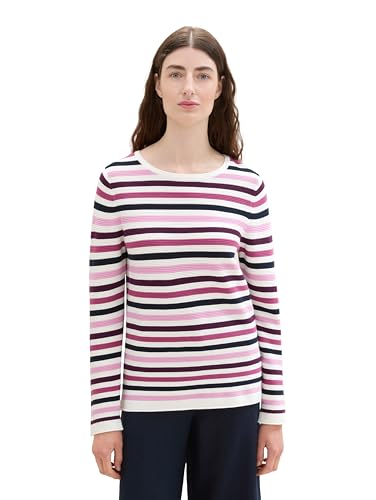 TOM TAILOR Damen 1016350 Pullover, 37066 - Berry Knit Stripe Design, 3XL EU von TOM TAILOR