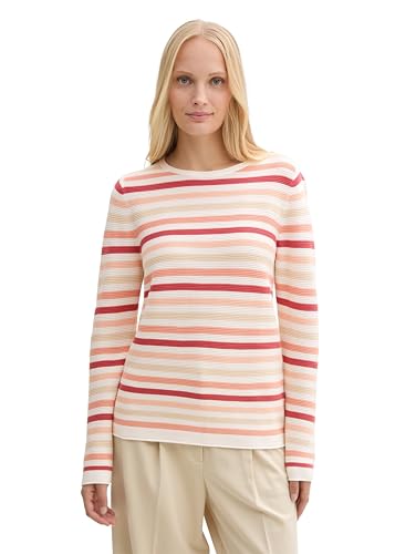 TOM TAILOR Damen 1016350 Strickpullover aus Bio-Baumwolle, 37148-Peachy Knit Stripe Design, L von TOM TAILOR