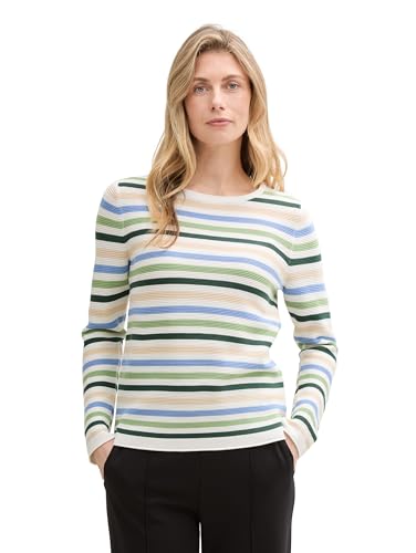 TOM TAILOR Damen 1016350 Strickpullover aus Bio-Baumwolle, 37149-True Green Blue Knit Strip, XL von TOM TAILOR