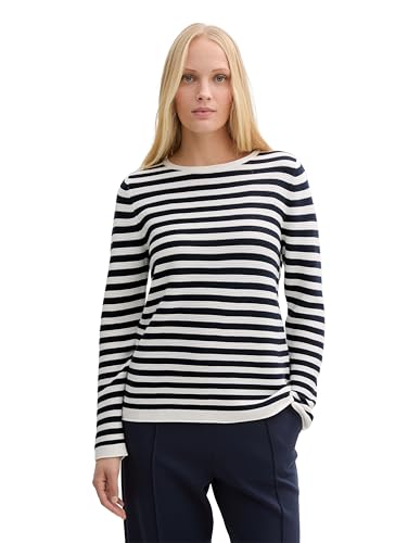 TOM TAILOR Damen 1016350 Strickpullover aus Bio-Baumwolle, 37639-Dark Navy White Stripe, S von TOM TAILOR