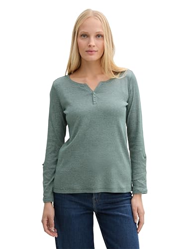 TOM TAILOR Damen 1024688 Henley Longsleeve mit Streifenmuster, 11849-Doeskin, 29W / 32L von TOM TAILOR