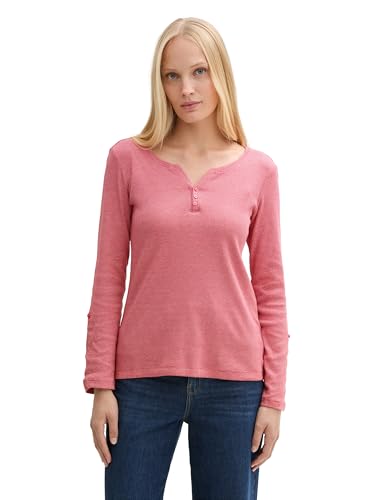 TOM TAILOR Damen 1024688 Henley Longsleeve mit Streifenmuster, 11849-Doeskin, 33W / 30L von TOM TAILOR