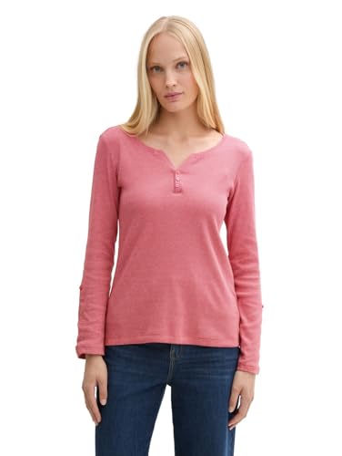 TOM TAILOR Damen 1024036 Henley Longsleeve mit Streifenmuster, 37445-Off White Red Small Stripe, XX-Large von TOM TAILOR