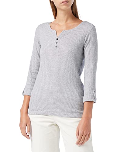 TOM TAILOR Damen Henley Longsleeve mit Streifen aus Bio-Baumwolle, 26053 - Offwhite Navy Small Stripe, XXL von TOM TAILOR