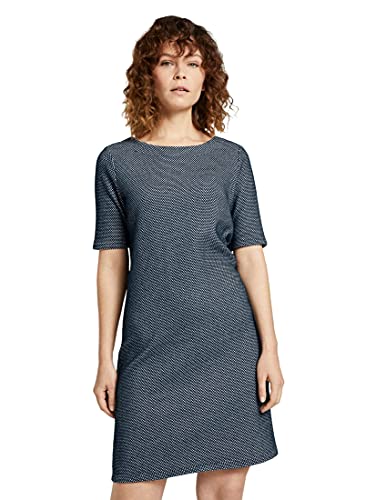 TOM TAILOR Damen Strukturiertes T-Shirt Kleid 1024072, 26013 - Navy White Mini Structure, 36 von TOM TAILOR