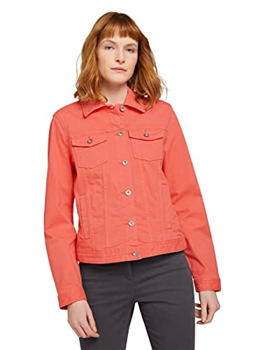 TOM TAILOR Damen 1024470 Jeansjacke mit aus Bio-Baumwolle und Knitterdetails, 12230-Smooth Papaya Red, S von TOM TAILOR