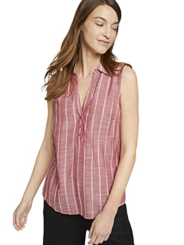 TOM TAILOR Damen 1025824 Ärmellose Henley-Bluse mit Streifenmusterung, 27091-Red Stripe Vertical, 34 von TOM TAILOR