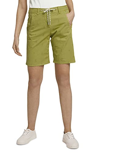 TOM TAILOR Damen 1026100 Bermuda Shorts mit Kordelzug, 27086 - Green Overdyed Cactus Design, 34 von TOM TAILOR