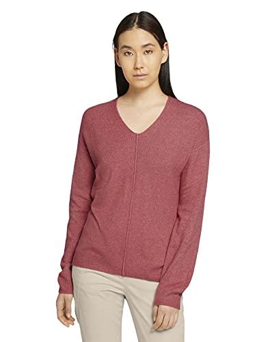 TOM TAILOR Damen Basic Pullover, Rot (28123 - Cozy Pink Melange), M von TOM TAILOR