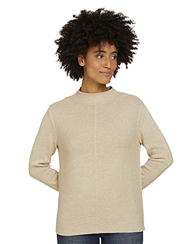 TOM TAILOR Damen Strukturierter Pullover mit Bio Baumwolle 1027530, 24051 - Powder Beige Melange, XL von TOM TAILOR