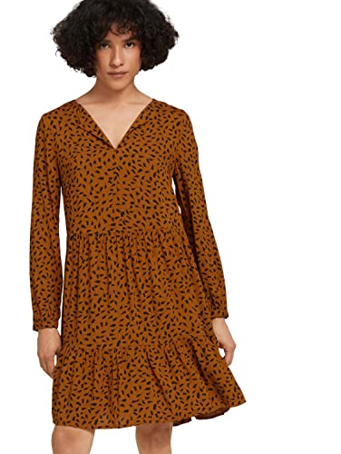 TOM TAILOR Damen 1029269 Feminine Kleid, 28347-Brown Leaf Design, 36 von TOM TAILOR