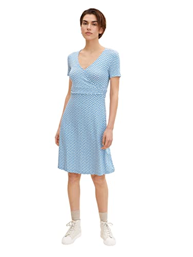 TOM TAILOR Damen Kleid in Wickeloptik 1032059, 29526 - Blue Minimal Design, 44 von TOM TAILOR