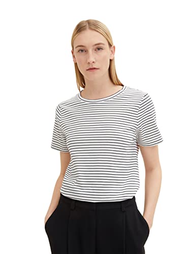 TOM TAILOR Damen 1032407 Basic T-Shirt, 31539 - Offwhite Navy Thin Stripe, XS von TOM TAILOR