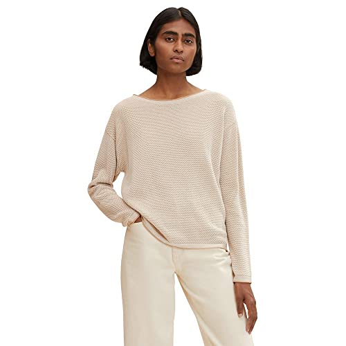 TOM TAILOR Damen 1033125 Strickpullover Aus Bio-Baumwolle, 30438 - Beige Bubble Structure, 3XL EU von TOM TAILOR