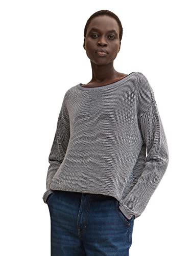 TOM TAILOR Damen Strickpullover aus Bio-Baumwolle 30582 - Navy Bubble Structure XL von TOM TAILOR