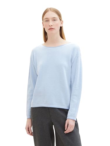TOM TAILOR Damen Strickpullover aus Bio-Baumwolle, 34916 - Blue Bubble Structure, XXXL von TOM TAILOR