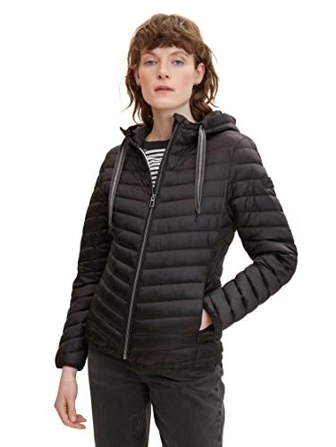 TOM TAILOR Damen Lightweight Steppjacke mit Kapuze 1033466, 14482 - Deep Black, S von TOM TAILOR