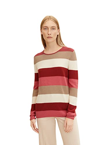 TOM TAILOR Damen 1033701 Basic Strickpullover, 28150 - Pink Block Stripe, L von TOM TAILOR
