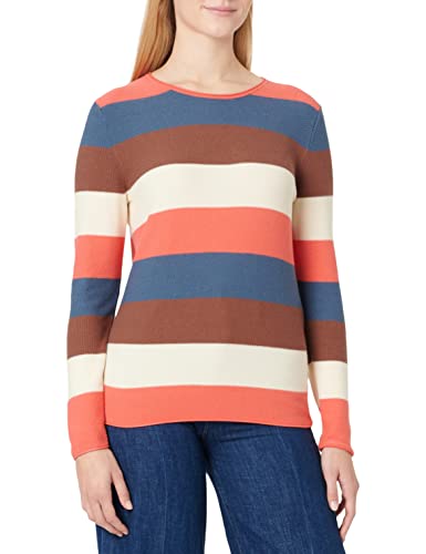 TOM TAILOR Damen 1033701 Basic Strickpullover, 30649 - Brown Blue Colorblock Stripe, XXL von TOM TAILOR