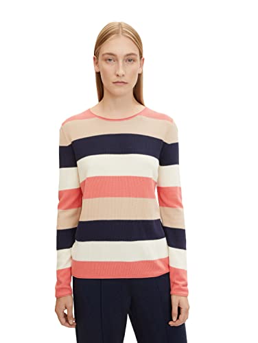 TOM TAILOR Damen 1033701 Basic Strickpullover, 30650 - Pink Navy Colorblock Stripe, M von TOM TAILOR