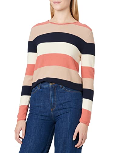 TOM TAILOR Damen 1033701 Basic Strickpullover, 30650 - Pink Navy Colorblock Stripe, XXL von TOM TAILOR