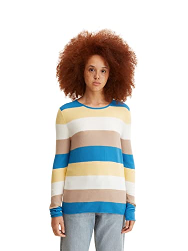 TOM TAILOR Damen 1033701 Basic Strickpullover, 31012 - Blue Colorblock Stripe, XL von TOM TAILOR
