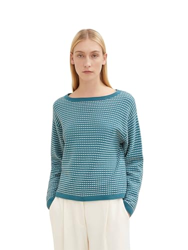 TOM TAILOR Damen 1034067 Strickpullover mit Struktur, 30817 - Teal Blue Bubble Structure, M von TOM TAILOR