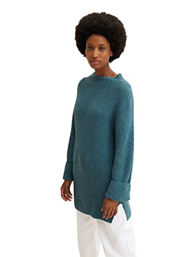 TOM TAILOR Damen 1034069 Strickpullover mit Stehkragen, 30669 - Pastel Teal Melange, XS von TOM TAILOR