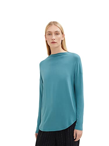 TOM TAILOR Damen 1034193 Langarmshirt mit umgeschlagenem Stehkragen, 13222 - Pastel Teal, M von TOM TAILOR