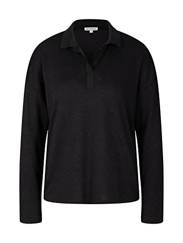 TOM TAILOR Damen 1034201 Longsleeve Poloshirt, 14482 - Deep Black, XXS von TOM TAILOR