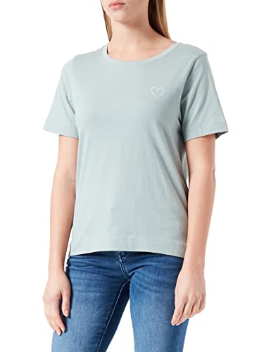 TOM TAILOR Damen 1034508 Basic T-Shirt mit Herzstickerei, 16005 - Green Mist, XL von TOM TAILOR