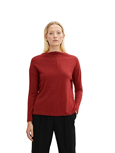 TOM TAILOR Damen 1034516 Langarmshirt mit umgeschlagenem Stehkragen, 27470 - Dark Maroon Red, L von TOM TAILOR