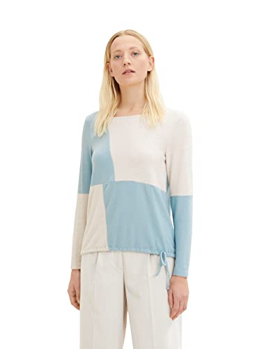 TOM TAILOR Damen 1034520 Langarmshirt mit Colour-Blocking, 30952 - Beige Mint Color Block, L von TOM TAILOR