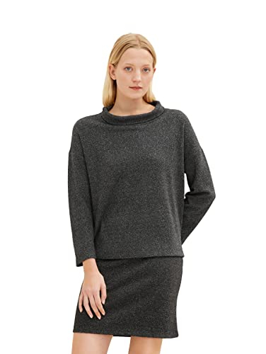 TOM TAILOR Damen 1034523 Kapuzenpullover, 30935 - Black White Structure Design, L von TOM TAILOR