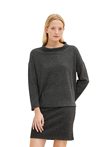 TOM TAILOR Damen 1034523 Kapuzenpullover, 30935 - Black White Structure Design, XXL von TOM TAILOR